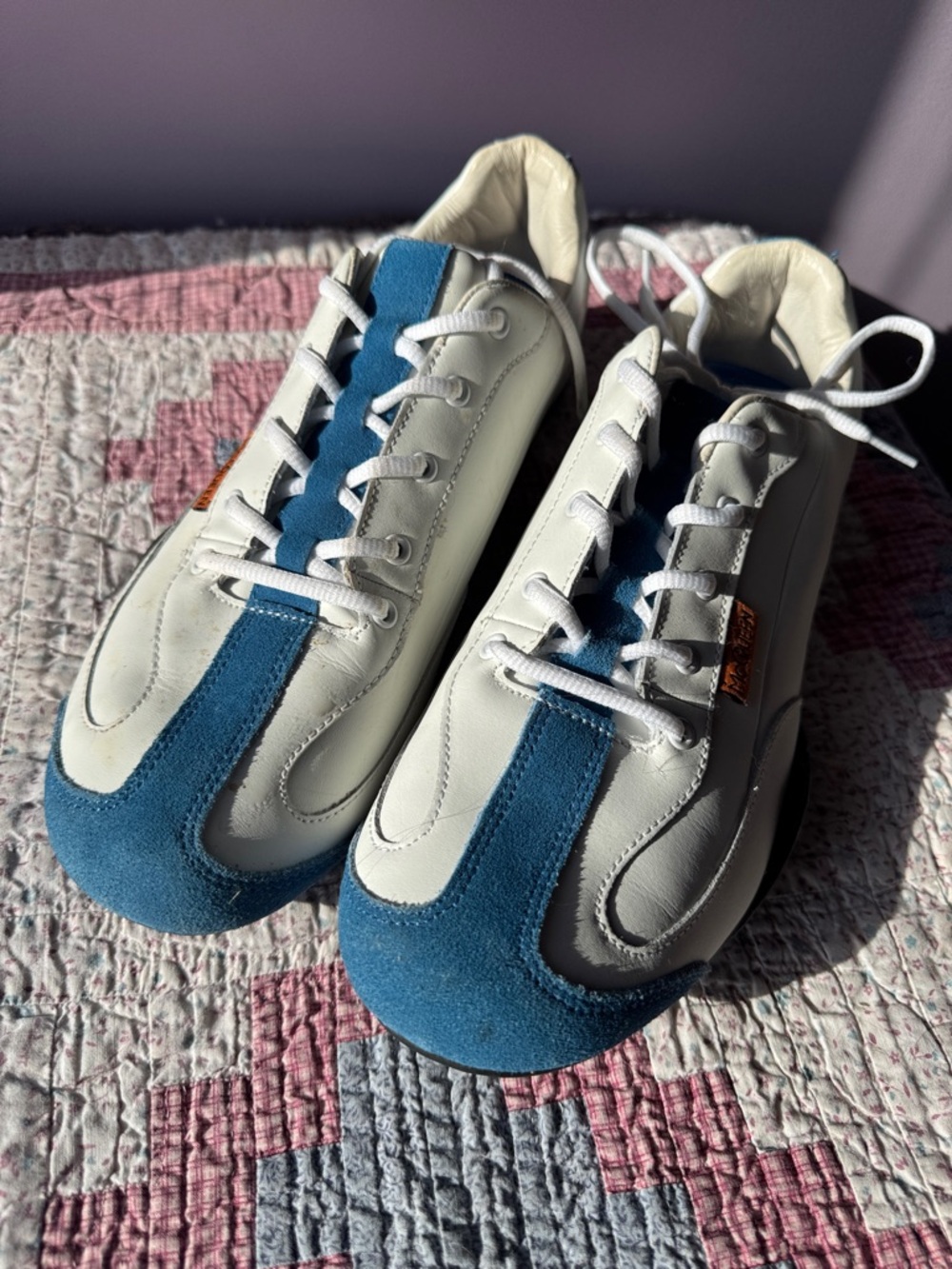 Steve McQueen "1969" White Leather/Blue Suede Driving Shoes  by Hunziker